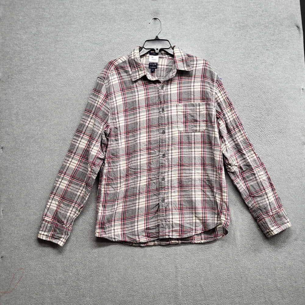J Crew Men Button Up Shirt L Gray Plaid Flannel Slim Cotton Long Sleeve‎